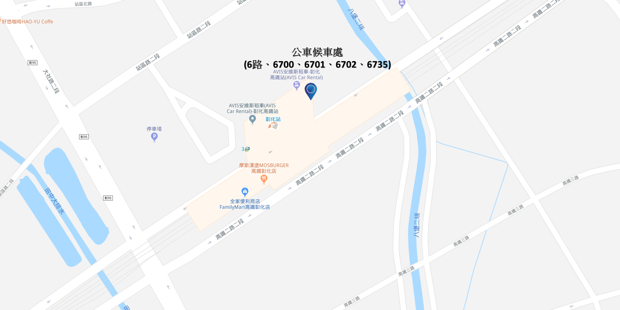 公車候車處為於高鐵站北方。插圖